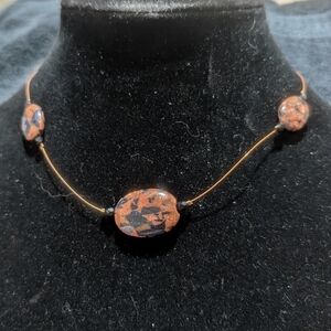 Mahogany Obsidian Beaded Necklace 16” Brown Black Natural Stone Gemstone Minimal
